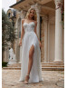 Beaded Ivory Lace Chiffon Slit Airy Wedding Dress